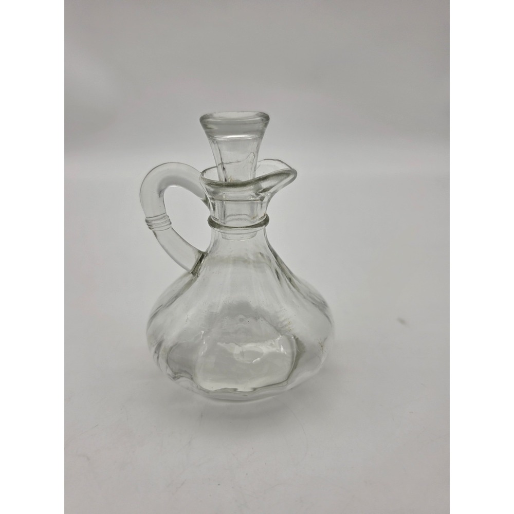 Vtg 5.25" Small Clear Glass Genie-Shaped Cruet Oil Bottle w/ Stopper NICE